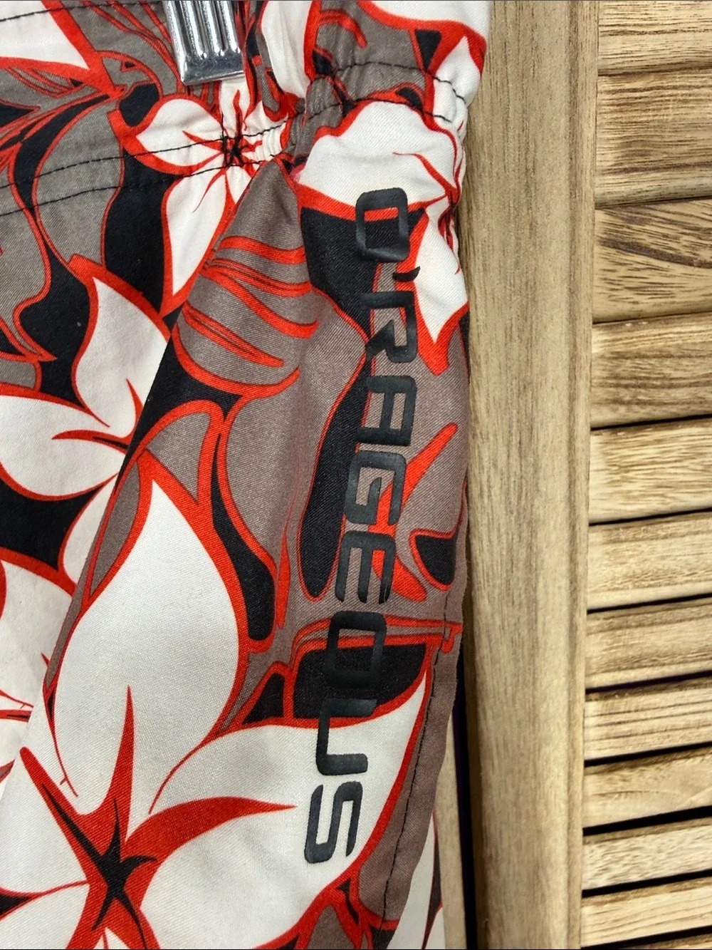O'Rageous Floral Swim Trunks with Red & White Hibiscus Print Size XL